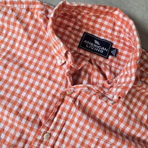 American Living Button Shirt Mens XL Orange Gingham Check Long‎ Sleeve Cotton